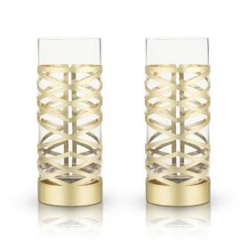 Gold & Crystal Patterned Highball Glasses by Viski