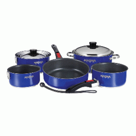 Magma Nesting 10-Piece Induction Compatible Cookware - Cobalt Blue Exterior & Slate Black Ceramica Non-Stick Interior(D0102H7WBEV)