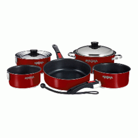 Magma Nesting 10-Piece Induction Compatible Cookware - Magma Red Exterior & Slate Black Ceramica Non-Stick Interior(D0102H7WBEW)