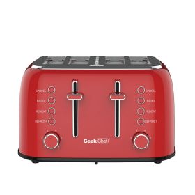 Toaster 4 Slice, Geek Chef Retro Red Extra Wide Slot, Independent temperature control Toaster