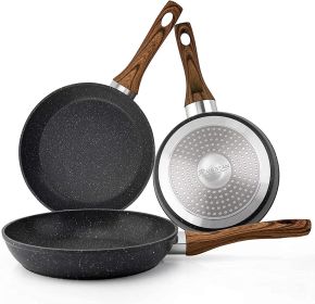 Frying Pan Set 3-Piece Nonstick Saucepan Woks Cookware Set,Heat-Resistant Ergonomic Wood