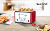 Toaster 4 slices, geek chef stainless steel extra-wide slot toaster, dual control panel with bagel/defrost/cancel function