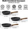 Frying Pan Set 3-Piece Nonstick Saucepan Woks Cookware Set,Heat-Resistant Ergonomic Wood