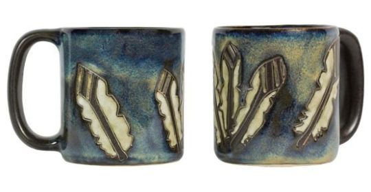 Mara Mugs 16 oz Hand Etched, Glazed and Finished (Style: Feathers)