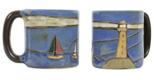 Mara Mugs 16 oz Hand Etched, Glazed and Finished (Style: Lighthouse)
