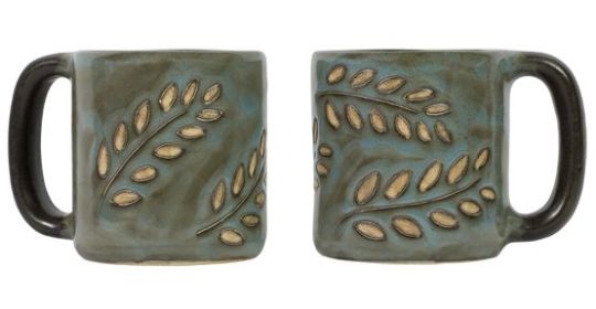 Mara Mugs 16 oz Hand Etched, Glazed and Finished (Style: Sage Leaves)