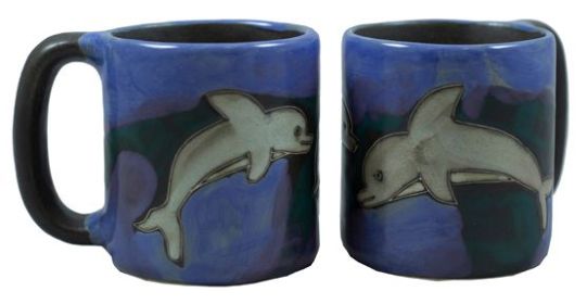 Mara Mugs 16 oz Hand Etched, Glazed and Finished (Style: Dolphin)