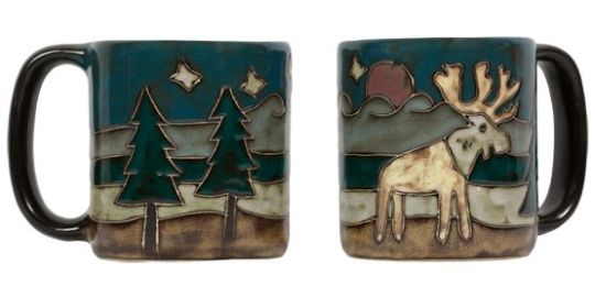 Mara Mugs 16 oz Hand Etched, Glazed and Finished (Style: Moose)
