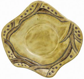 Dinner Plates Odd Shaped 12"  Hand Etched, Glazed and Finished (Style: Grape Vines)