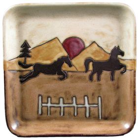 Dinnerware Square Plates 8" Hand Etched, Glazed and Finished (Style: Equestrian/Horses)