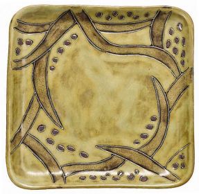 Dinnerware Square Plates 8" Hand Etched, Glazed and Finished (Style: Grape Vines)