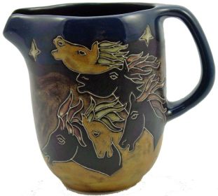 Water Pitcher 48 oz Hand Etched, Glazed and Finished (Style: Horses)