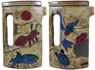 Tea Pots Tall 40 oz Hand Etched, Glazed and Finished (Style: Desert Hummingbirds)