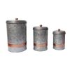 Galvanized Metal Lidded Canister With Copper Band, Set of Three,