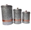 Galvanized Metal Lidded Canister With Copper Band, Set of Three,