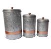 Galvanized Metal Lidded Canister With Copper Band, Set of Three,