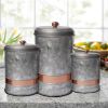 Galvanized Metal Lidded Canister With Copper Band, Set of Three,