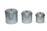Galvanized Metal Lidded Canister With Ball Knob, Set of Three,
