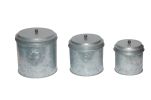 Galvanized Metal Lidded Canister With Ball Knob, Set of Three,
