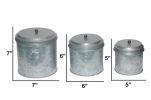 Galvanized Metal Lidded Canister With Ball Knob, Set of Three,