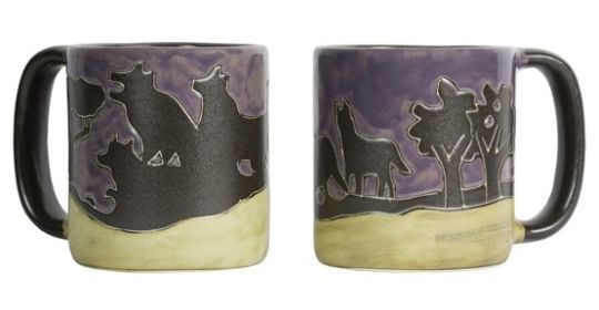 Mara Mugs 16 oz Hand Etched, Glazed and Finished (Style: Wolves)