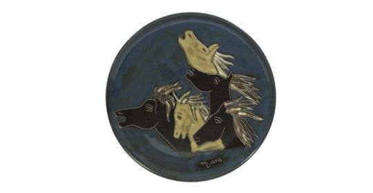 Serving Plate 12" Hand Etched, Glazed and Finished (Style: Horses Southwestern)