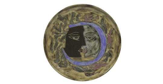 Serving Plate 12" Hand Etched, Glazed and Finished (Style: Lovers - Southwestern)
