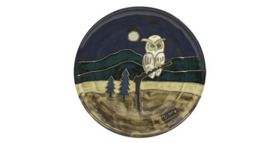 Serving Plate 12" Hand Etched, Glazed and Finished (Style: Owls)