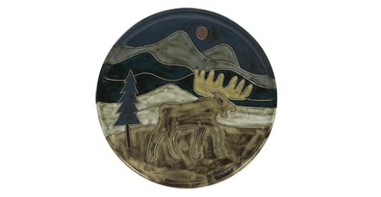 Serving Plate 12" Hand Etched, Glazed and Finished (Style: Moose)