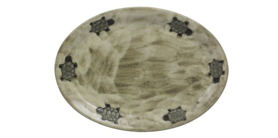 Small Oval Platter 13" Hand Etched, Glazed and Finished (Style: Desert Turtles)