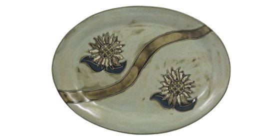 Small Oval Platter 13" Hand Etched, Glazed and Finished (Style: Sunflowers)
