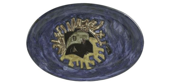 Lg Oval Serving Platter 16" Hand Etched, Glazed and Finished (Style: Celestial Blue)