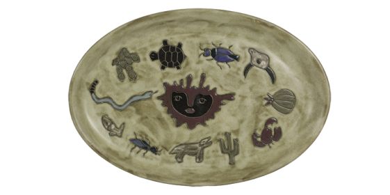 Lg Oval Serving Platter 16" Hand Etched, Glazed and Finished (Style: Desert Earthtones)