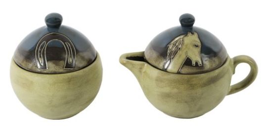 Creamer/Sugar Small Hand Etched, Glazed and Finished (Style: Horses Southwestern)