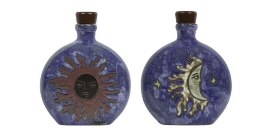 Round Decanters 20 oz Hand Etched, Glazed and Finished (Style: Celestial Blue)
