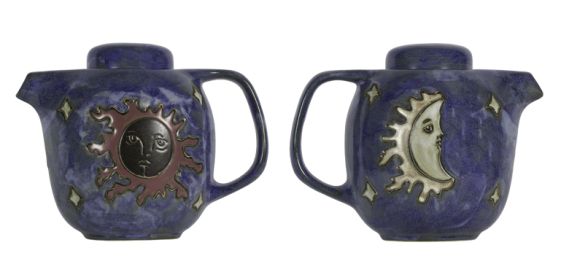 Tea Pots - Round 44 oz Hand Etched, Glazed and Finished (Style: Celestial Blue)