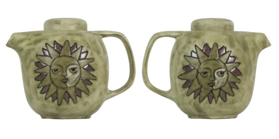 Tea Pots - Round 44 oz Hand Etched, Glazed and Finished (Style: Suns Southwestern)