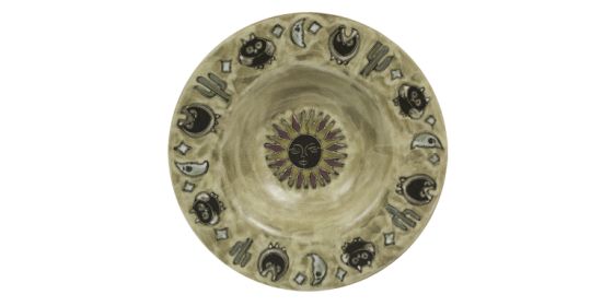 Pasta Plate 12" Hand Etched Glazed and Finished (Style: Desert - Sun/Moon/Owls)
