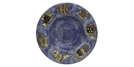 Pasta Plate 12" Hand Etched Glazed and Finished (Style: Fish Blue)